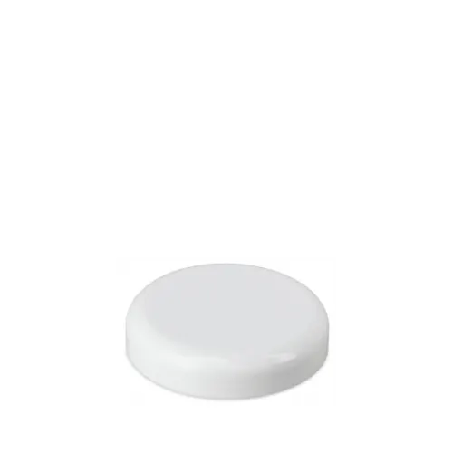 The image shows a Mold-Rite Plastics PP Threaded Closure 89-400 DD089. It is a circular, flat cap with a smooth, matte finish. The cap has a series of fine, evenly spaced threads along the inner circumference, designed to screw securely onto a compatible container. The color of the closure is white, and it has a clean, minimalistic appearance.