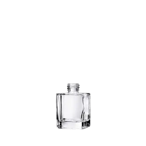 The image shows a clear, cylindrical glass bottle named "Calaso 1.7oz Glass Bottle." The bottle has a smooth surface with no visible seams and a wide, round base that tapers slightly towards the top. It features a narrow neck and a screw cap closure. The design is minimalist and elegant, suitable for a variety of liquid products.