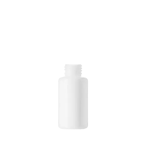 The image shows the "Calaso 1.7oz Glass Bottle." This is a small, clear glass bottle with a cylindrical shape and a smooth surface. The bottle has a short neck with a narrow opening, designed to be sealed with a cap or dropper (not included in the image). The glass appears thick and sturdy, and the bottle is shown against a plain white background, highlighting its transparency and clean lines.