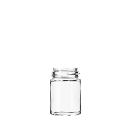 The image shows a clear, 2.5-ounce glass bottle named Calaso. The bottle features a sleek, cylindrical shape with smooth, transparent sides. It has a narrow neck and a screw-top opening, which can be fitted with a compatible cap or closure. The overall design is simple and elegant, suitable for holding liquids such as oils, serums, or other cosmetic products. The bottle is displayed against a plain white background, emphasizing its clean and minimalist appearance.