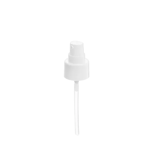 The image displays the CALASO PP Pump 24/410 FPB15A3C010-001. This product features a sleek, cylindrical pump mechanism with a smooth, rounded actuator at the top. The pump is predominantly white, with a glossy finish, and includes a standard ribbed closure that fits securely onto compatible containers. The pump is designed for easy dispensing of liquids and gels.