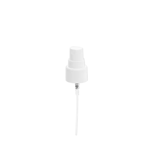 The image shows the Calaso PP Sprayer 20/410. It is a plastic spray nozzle designed for dispensing liquids. The sprayer features a ribbed closure for better grip and a long, thin dip tube for drawing liquid from a container. The nozzle head is slightly angled for ergonomic use, with a small opening for spraying. The sprayer is primarily white and appears sleek and functional.