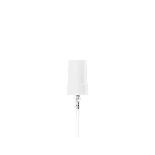 The image features the Calaso PP Sprayer 18/400 FPB05A3B007-001. It is a plastic sprayer with a white nozzle and a transparent plastic dip tube. The nozzle has a ribbed collar for better grip, and the sprayer head includes a small opening for dispensing liquids in a fine mist. The overall design is functional and suitable for attaching to various bottles for dispensing sprays.