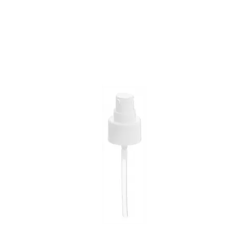 The image shows the Calaso PP Pump 24/410 FPB15A3C004-001. This is a plastic pump dispenser designed for dispensing liquids. The pump features a ribbed, cylindrical neck for secure attachment to bottles, a smooth-surfaced actuator for easy pressing, and a long, clear dip tube extending from the base of the pump for reaching the contents of the bottle. The pump is primarily white in color.
