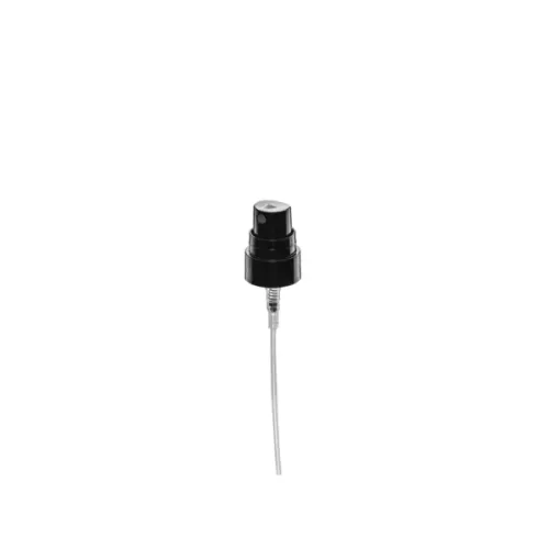 The image showcases the Calaso PP Sprayer 18-400 (FPB05A3B001-200). The sprayer features a white plastic body with a ribbed collar for a secure grip. The nozzle is designed for fine mist spraying, and the dip tube extends from the sprayer for easy insertion into a compatible bottle. The overall design is sleek and functional, suitable for various liquid products.