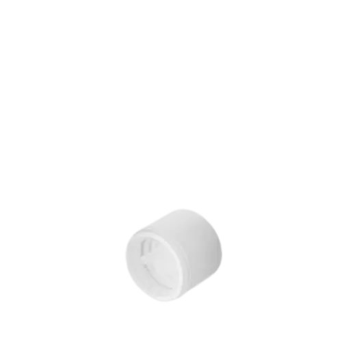 The image shows the Calaso PP Dropper DIN18. It features a cylindrical, white plastic cap with a smooth finish and a built-in pipette dropper. The dropper is designed to fit a DIN18 bottle neck and is typically used for dispensing liquids in small, controlled amounts. The design is simple and functional, with a focus on ease of use.