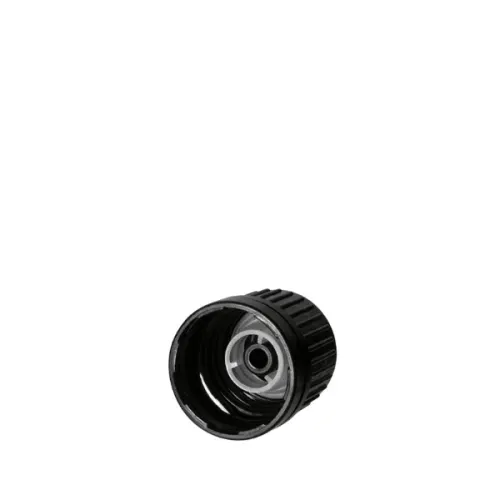 The image shows the Calaso HDPE Threaded Closure DIN18. It is a small, cylindrical, white plastic cap designed for sealing bottles. The cap has a smooth, glossy finish and features threading on the inside to ensure a secure fit on compatible bottles.