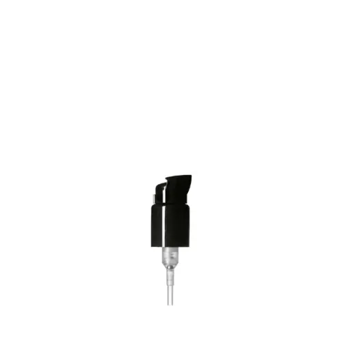 The image shows the Calaso PP Pump 24/410 ABB15A3C001, a plastic pump dispenser. The pump is primarily white with a smooth, cylindrical body. It features a ribbed collar for easy grip and twisting. The nozzle is slightly angled, designed for efficient dispensing of liquids when pressed. The pump's design is clean and simple, suitable for various bottles and containers.