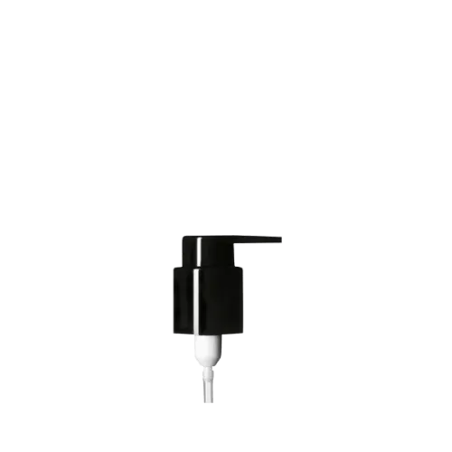The image shows the Calaso PP Pump 24/410. This product features a plastic pump dispenser with a smooth, cylindrical neck and a pump head that appears to be designed for dispensing liquids. The pump is white in color and has a sleek, modern design. The nozzle of the pump is slightly curved, making it suitable for various personal care or household products. The pump is accompanied by a long dip tube that extends from the pump mechanism.