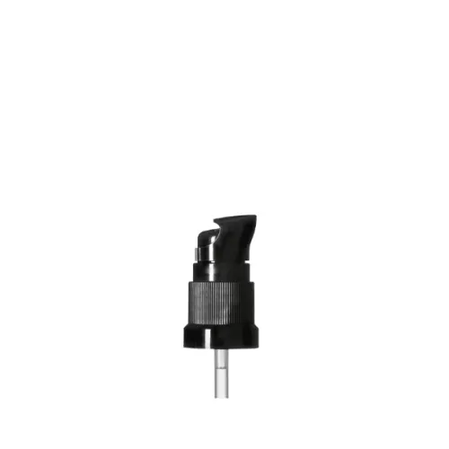 The image displays the Calaso PP Pump DIN18. It is a sleek, white plastic pump with a cylindrical nozzle designed to fit a DIN18 bottle neck. The pump has a smooth finish and a simple, functional design, making it suitable for dispensing various liquids.