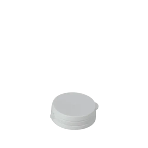 The image displays the MRP Solutions LDPE Flip-Top Cap 38-400 JT038. It is a white, circular plastic cap designed to fit a 38-400 neck finish. The cap features a flip-top mechanism, allowing for easy opening and closing. The top part of the cap has a slightly raised, smooth surface, while the hinge is visible at the back, facilitating the flip-top action. The overall design is sleek and functional, suitable for various bottle types.