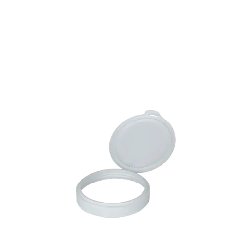 The image shows a white plastic flip-top cap designed by MRP Solutions. The cap has a smooth, rounded surface with a hinge that allows the top to flip open. The base has a threaded interior, indicating it can be screwed onto a container with a compatible 120-400 neck finish. The flip-top mechanism ensures easy access and secure closure for the contents of the bottle or container it is used with.