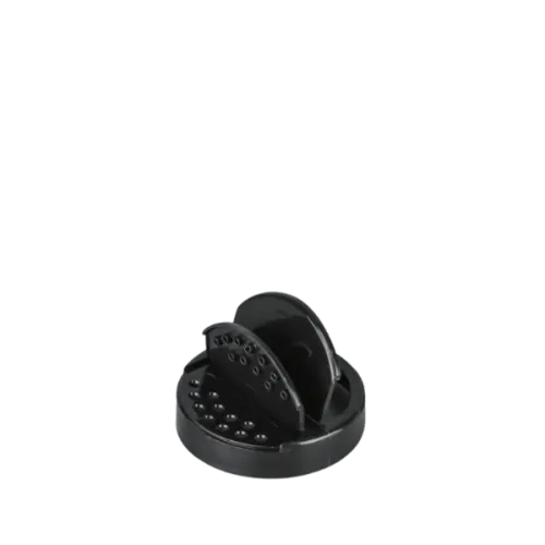 The image shows the MRP Solutions PP Flip Top Cap 63-400. This plastic cap is circular with a smooth, white finish. It features a hinged flip-top lid that can be opened to reveal a dispensing hole. The cap is designed to fit containers with a 63-400 neck finish.