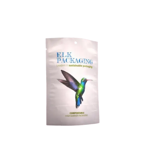 The image shows the Elk Packaging 12.0oz Paper Standup Pouch. The pouch is light brown with a natural paper texture and features a resealable zipper at the top. It has a wide, flat base that allows it to stand upright. The front of the pouch is blank, offering ample space for labeling or branding.