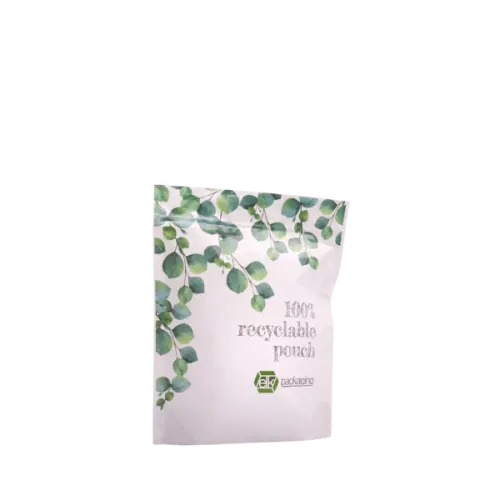 The image displays the Elk Packaging 8.0oz Paper Standup Pouch. The pouch is in a standing position with a plain, natural brown paper exterior. It features a resealable zipper at the top for convenient access and storage. The front of the pouch is blank, providing a clean surface suitable for branding or labeling. The overall design is simple and functional.