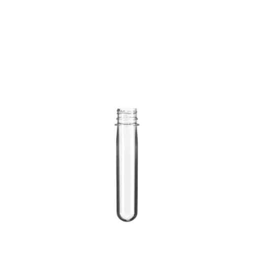 The image shows a Resilux PET Bottle Preform, weighing 54 grams, with a 38mm 3-start Bericap 38/33 neck finish. The preform is transparent and cylindrical in shape with a blue tint, and it appears to be a solid piece of plastic designed to be blow-molded into a bottle. The top of the preform features threading for a screw-on cap. The background of the image is plain white, which highlights the details of the preform.