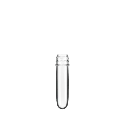 The image shows a transparent cylindrical PET bottle preform from the product "Resilux PET Bottle Preform 53.0gr 33mm Kerr." The preform has a smooth surface and a narrow neck with threading for a cap. The material appears to be clear plastic, and the preform is positioned vertically against a plain white background.
