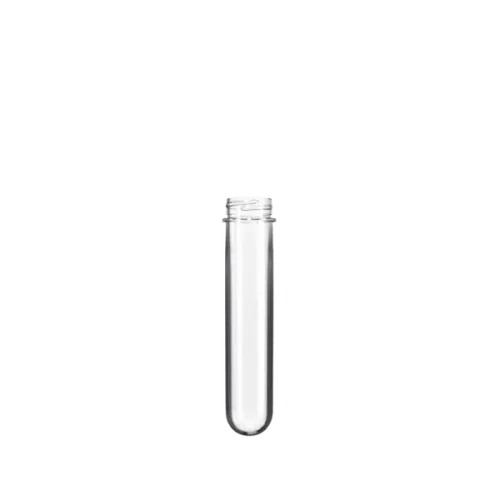 The image shows the Resilux PET Bottle Preform, weighing 49.8 grams, with a 38/400 neck finish. The preform is cylindrical in shape with a smooth, transparent surface. It is designed to be blow-molded into a PET bottle and features a threaded neck suitable for a screw-on cap. The overall appearance is sleek and clear, highlighting the quality of the material.