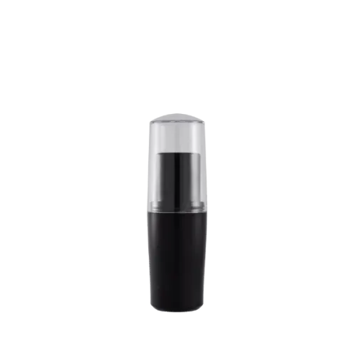 The image shows the SIMEX 0.2oz ABS Mascara Tube MA005, a sleek and cylindrical cosmetic container designed for mascara. The tube is predominantly black with a smooth, glossy finish. It features a screw-on cap with a fine brush applicator attached inside. The design is minimalistic and elegant, suitable for holding mascara.