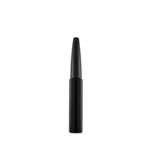 The image shows the SIMEX 0.3oz ABS Mascara Tube (MA031). The mascara tube is sleek and cylindrical, with a smooth, glossy black finish. The tube is capped with a matching black applicator brush, designed for even mascara application. The overall design is minimalistic and elegant, suitable for a variety of cosmetic uses.