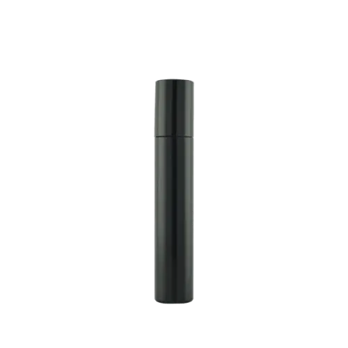 The image shows the SIMEX 0.3oz ABS Mascara Tube (MA016). It is a sleek, cylindrical mascara tube with a glossy black finish. The tube has a smooth, uniform surface, with a slightly tapered cap that matches the body in color and texture. There is no visible branding or text on the tube in the image. The overall design is modern and minimalist.