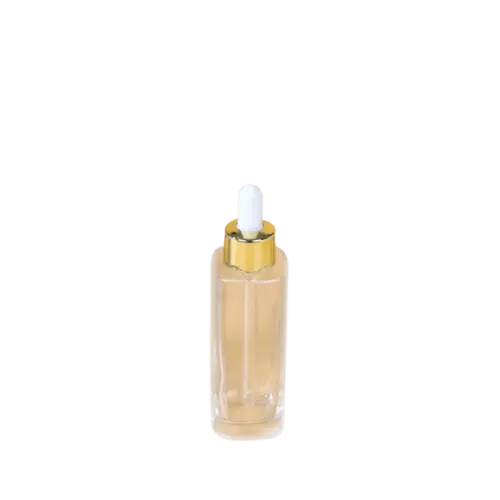 1.7oz/50ml Clear Glass Tall Square Face Serum Dropper Bottle with Gold Metallic Collar Bulb Dropper