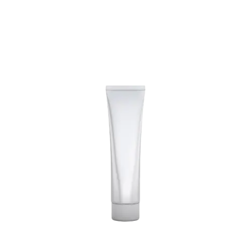 The image shows a Burhani Packaging Solutions 1.7 oz PE Tube ABL Round. The tube is cylindrical and predominantly white with a smooth, matte finish. It features a screw-on cap at the top, which is also white. The body of the tube is plain without any visible branding or text. The overall design is simple and clean, suitable for various personal care or cosmetic products.