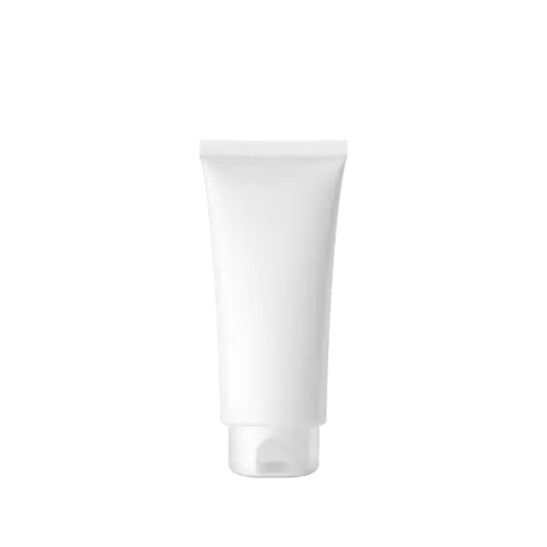 The image shows a Burhani Packaging Solutions 3.7oz PE Tube (ABL), Round (110 ml). The tube has a sleek, cylindrical shape with a white body. The cap is also white and appears to be a screw-on type. The overall design is minimalistic, with no visible branding or text on the tube. The product is suitable for packaging creams, lotions, or other similar products.
