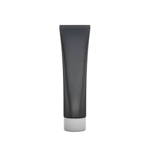 The image shows the Burhani Packaging Solutions 6-8oz PE Tube ABL Round. This is a cylindrical, silver-colored squeeze tube with a flat cap. The tube appears sleek and modern, designed for containing creams, gels, or other similar products. The cap is also silver and has a smooth, rounded top. The tube has no visible labels or markings.