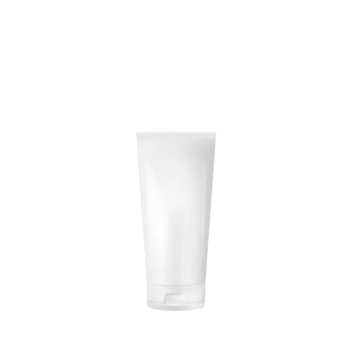 The image shows the Burhani Packaging Solutions 0.3oz PE Tube ABL Oval, a small, sleek, and cylindrical tube with a white body and a white cap. The tube appears to be made of a smooth material, designed for packaging small quantities of products like creams or gels. The cap is slightly rounded, fitting snugly on the tube to securely contain its contents. The overall design is minimalistic and functional.