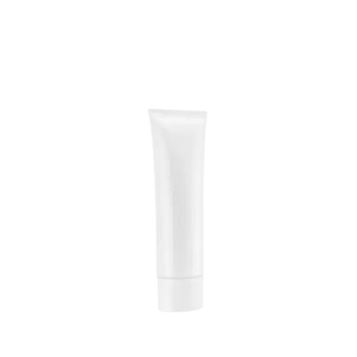 The image shows a Burhani Packaging Solutions 1.7oz PE Tube ABL Oval. The tube is white with a smooth, glossy finish and features a flip-top cap. The cap appears to be sturdy and easy to open and close. The product is designed to hold 50 ml of contents and has a sleek, oval shape that makes it easy to handle and use. The overall look is clean and professional, suitable for a variety of personal care or cosmetic products.