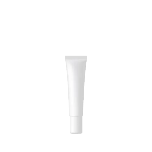 The image shows a Burhani Packaging Solutions 0.3oz PE Tube (PBL Round) with an 8 ml capacity. The tube is white with a smooth surface and has a rounded shape. It features a white screw-on cap at the top, which ensures a secure closure. The overall design is sleek and minimalist, suitable for packaging small quantities of creams, gels, or other similar products.