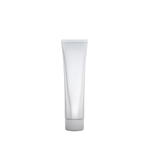 The image shows a Burhani Packaging Solutions 3.2oz PE Tube PBL Round, which is a cylindrical tube with a white body and a flip-top cap. The tube appears to be made of a smooth plastic material and is designed for containing and dispensing various products like creams, lotions, or gels. The cap is positioned at the top of the tube and is also white, matching the body of the tube. There are no labels or printed designs visible on the tube in the image.