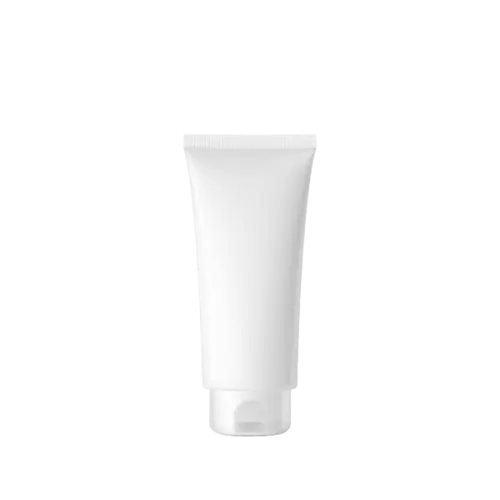 The image displays a 3.9oz PE Tube PBL Round by Burhani Packaging Solutions. The tube appears to be white with a smooth, cylindrical shape. It has a flat, white cap on one end, and the main body of the tube is devoid of any text or graphics, appearing clean and minimalist. The product is designed for packaging and dispensing various contents, typically used in the cosmetics or personal care industries.