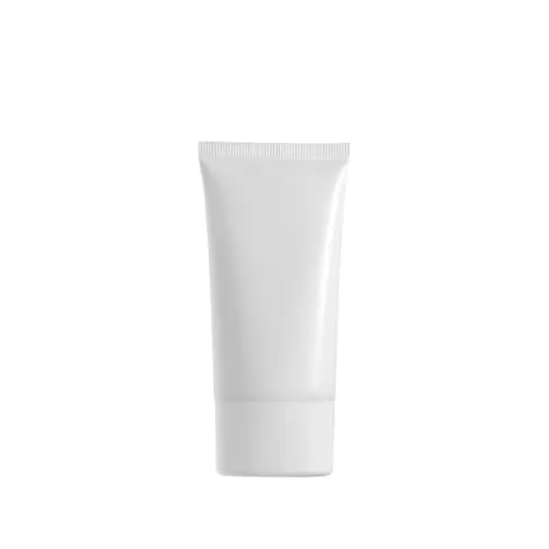 The image shows a Burhani Packaging Solutions 3.2oz PE Tube PBL Oval (95 ml). The tube is primarily white with a smooth, glossy surface, featuring a flip-top cap in a matching color. The shape of the tube is oval, providing a modern and sleek appearance. The cap is designed for easy dispensing of the product inside. The overall design is minimalist, with no visible branding or text on the tube.