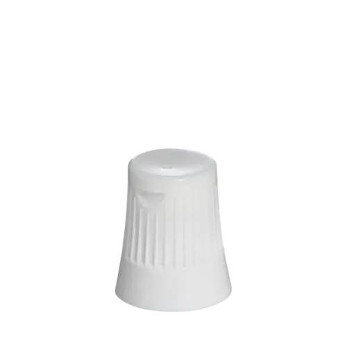 The image features a Menshen PP Flip Top Cap 28. It is a durable, rounded cap primarily made of polypropylene. The cap has a smooth, glossy surface and is designed for easy opening and closing with a flip-top mechanism. The flip-top lid is connected to the main body of the cap and has a small indentation for easy grip. The cap is typically used for sealing bottles and containers, ensuring the contents stay secure and accessible. The color of the cap is white, and it has a clean, minimalist design.