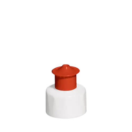 The image features the MENSHEN PE Push-Pull Cap 28/410. This cap is designed with a smooth, cylindrical shape and has a white finish. It includes a top section that can be pulled up to open and pushed down to close, providing a secure seal. The cap appears to be made from plastic and is meant for use with bottles that have a 28/410 neck finish. The overall design is sleek and functional, suitable for dispensing liquids easily.