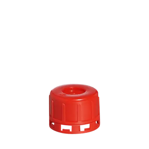 The image shows a Menshen PP Threaded Closure 32, Chemical Closure. It is a cylindrical, white plastic cap designed for sealing containers. The cap features a threaded design, which allows it to be securely screwed onto bottles or other types of containers. The top of the cap is flat and smooth, providing a simple yet functional appearance.