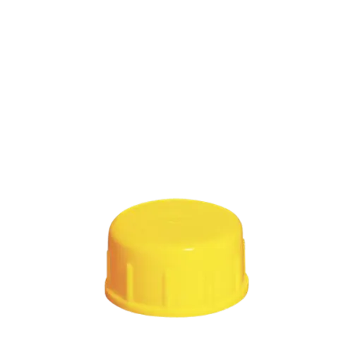 The image shows the Menshen PE Threaded Closure 25 Screw Closure. It is a small, cylindrical plastic cap designed for securing containers. The closure features a ridged outer surface for grip, a flat top, and a threaded inner section that allows it to be screwed onto a compatible container. The closure is primarily white in color. 