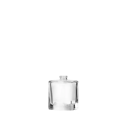 The image shows the Calaso 1.7oz Glass Bottle (HD12843-100) in the Azalea color. The bottle has a sleek and elegant design with a cylindrical shape. It features a smooth, clear glass body that allows the contents inside to be visible. The bottle is topped with a matching pink cap that complements the overall aesthetic. The cap appears to be made of a shiny, high-quality material that fits securely onto the bottle. The simplicity and elegance of the design make it suitable for various cosmetic and skincare products.