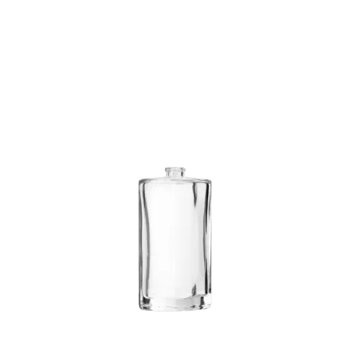 The image shows the CALASO 3.4oz Glass Bottle in the color Azalea. The bottle is cylindrical with a sleek and smooth surface. It features a screw-top neck, which is not capped in the image, revealing the threaded design. The glass is tinted a soft pink, giving it an elegant and modern appearance. The bottle stands upright on a flat base. The overall look is minimalistic and stylish, suitable for holding various liquids.