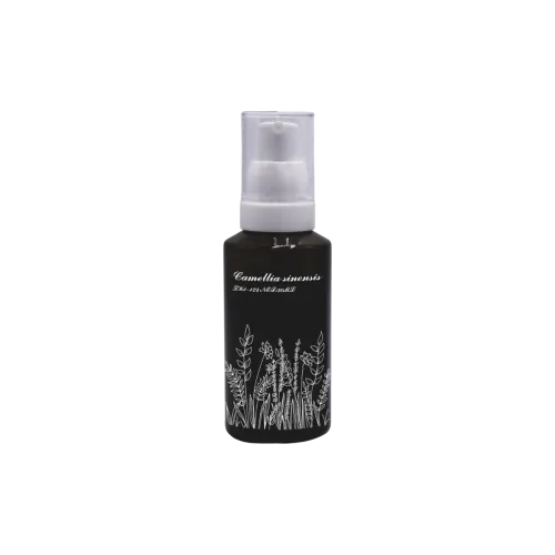 1.7oz/50ml Glass Beveled Bottle with Serum Pump & Clear Overcap