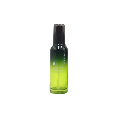 3.4oz/100ml Glass Round Bottle with Bevel Treatment Pump & Semi-Transparent Overcap, Custom Gradient Decoration