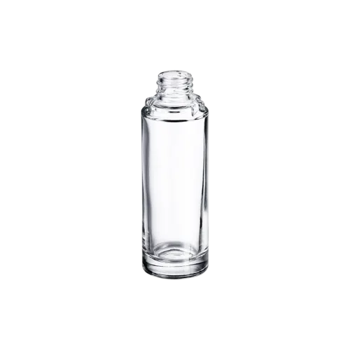 1.7oz/50ml 20-415 Clear Glass Slim Cylinder Cosmetic Bottle with Heavy Base & Indentation for Flush-Fit Overcap