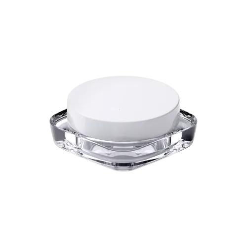 1.7oz/50ml PETG Slim Rounded Square Faceted Face Cream Jar with PP Screw-On Lid & Integrated Cosmetic Spatula