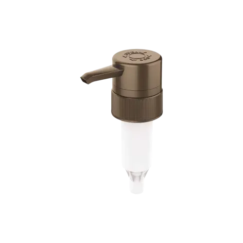 33-410 Ribbed PP Lotion Pump with External Spring Design, Spout and Lock-Down Mechanism, 6.5cc High-Output Dosage