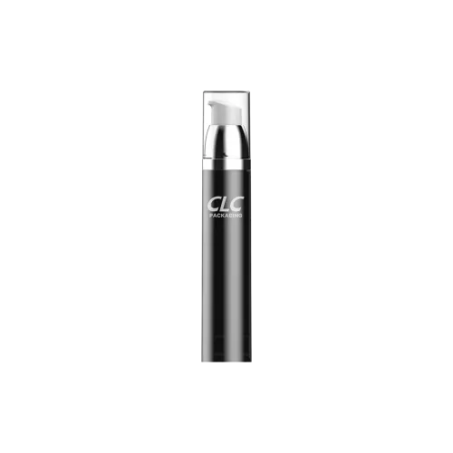 1.7oz / 50ml PP Slim Cylinder Airless Pump Bottle with Metallic Round Shoulder and Clear Flush Overcap, 0.25cc