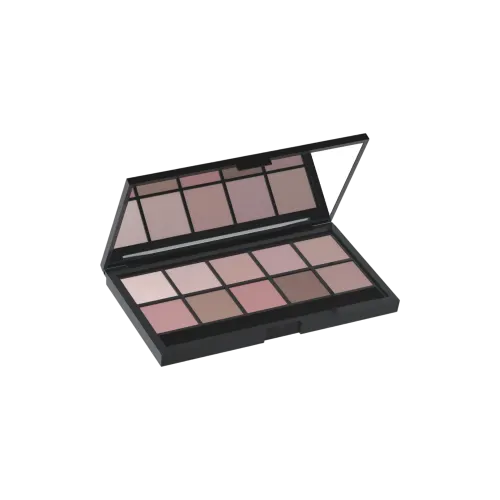 11-Pan Rectangular ABS Eyeshadow Palette with Mixed Wells, Mirror & Applicator Well