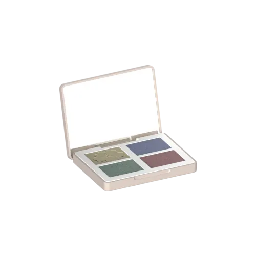 4-Pan Rectangular ABS Eyeshadow Palette with Mirror, Custom Decorative Top Plate & Magnetic Closure