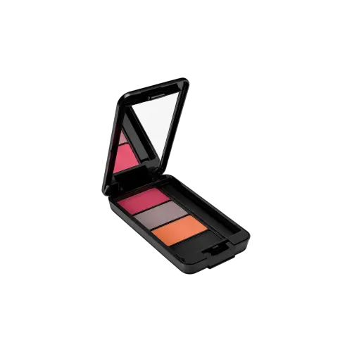 4-Pan Rectangular ABS Eyeshadow Palette with Applicator Well, Domed Top, Mirror & Push Button Closure